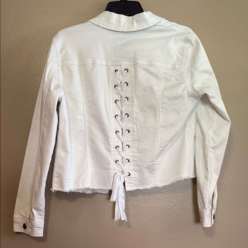 Women's White Denim Jacket - Picture 6 of 8